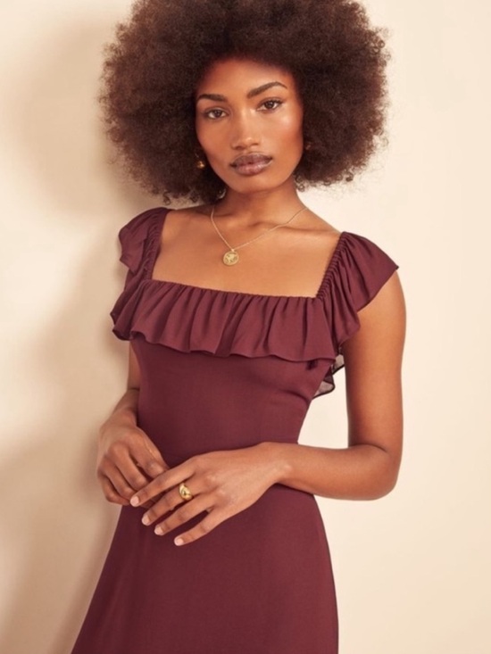 Reformation Dresses & Skirts - NWT Reformation Colette Ruffle Square Neck Midi Dress Plum Size 10